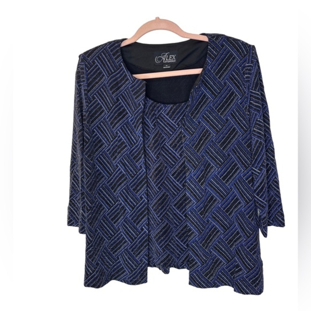 ⭐️ Alex Evenings Navy & Black metallic Geometric 3/4 sleeves 2-piece set- medium